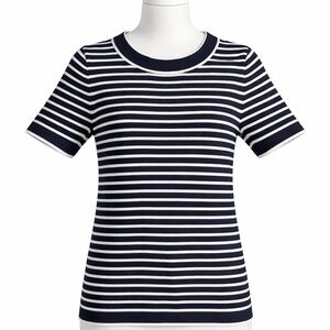 Talbots Petite Black White Striped Elbow Sleeve Knit Top SP